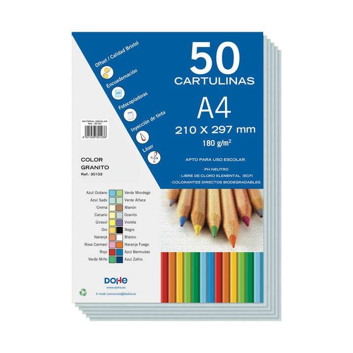 Dohe Cartulinas de Colores de 180 G/M2 - Tamaño A4 - PH Neutro - Libres de Cloro Elemental - Colorantes Biodegradables