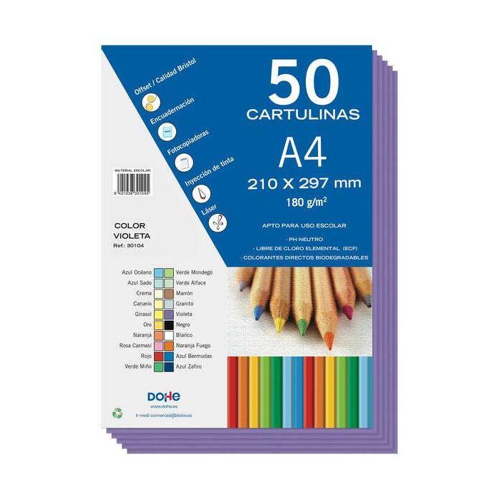 Dohe Cartulinas de Colores de 180 G/M2 - Tamaño A4 - PH Neutro - Libres de Cloro Elemental - Colorantes Biodegradables