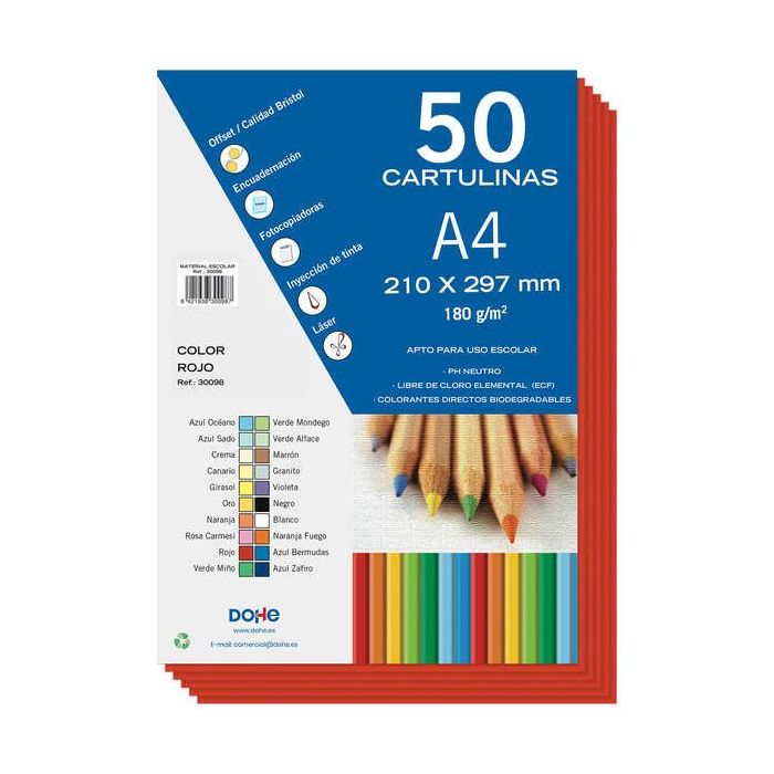 Dohe Cartulinas de Colores de 180 G/M2 - Tamaño A4 - PH Neutro - Libres de Cloro Elemental - Colorantes Biodegradables