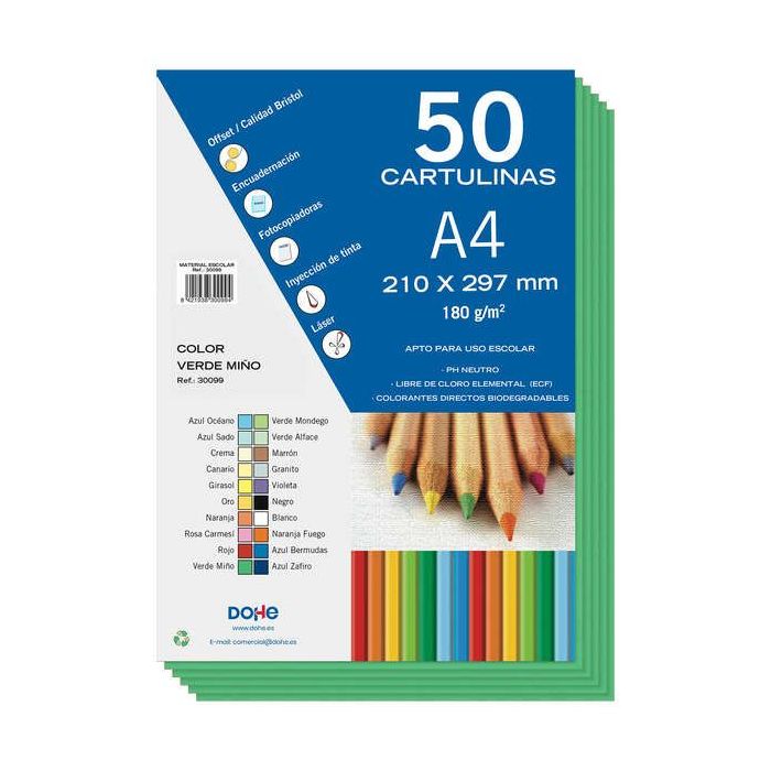 Dohe Cartulinas de Colores de 180 G/M2 - Tamaño A4 - PH Neutro - Libres de Cloro Elemental - Colorantes Biodegradables