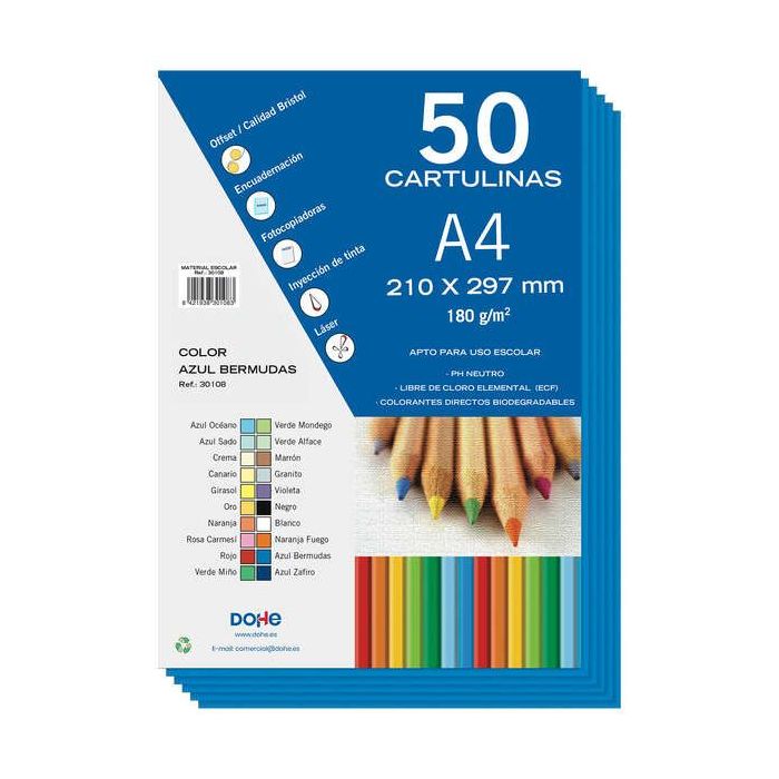 Dohe Cartulinas de Colores de 180 G/M2 - Tamaño A4 - PH Neutro - Libres de Cloro Elemental - Colorantes Biodegradables