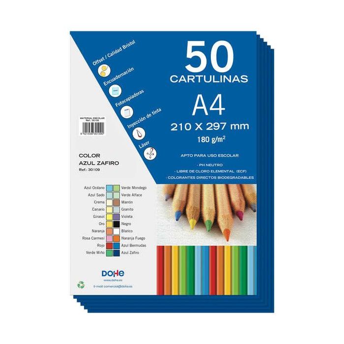Dohe Cartulinas de Colores de 180 G/M2 - Tamaño A4 - PH Neutro - Libres de Cloro Elemental - Colorantes Biodegradables