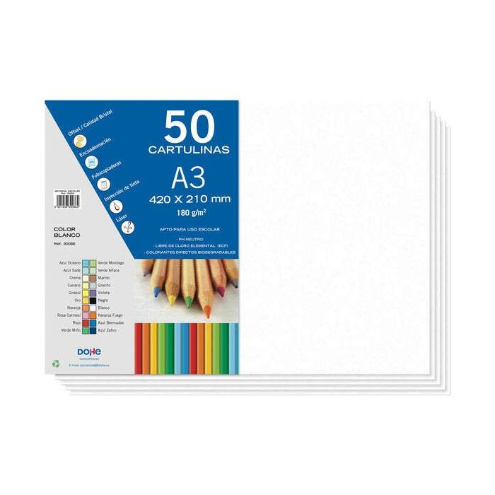 Dohe Cartulinas A3 - 50 Hojas - Gramaje de 180g - Ideal para Manualidades y Proyectos Escolares