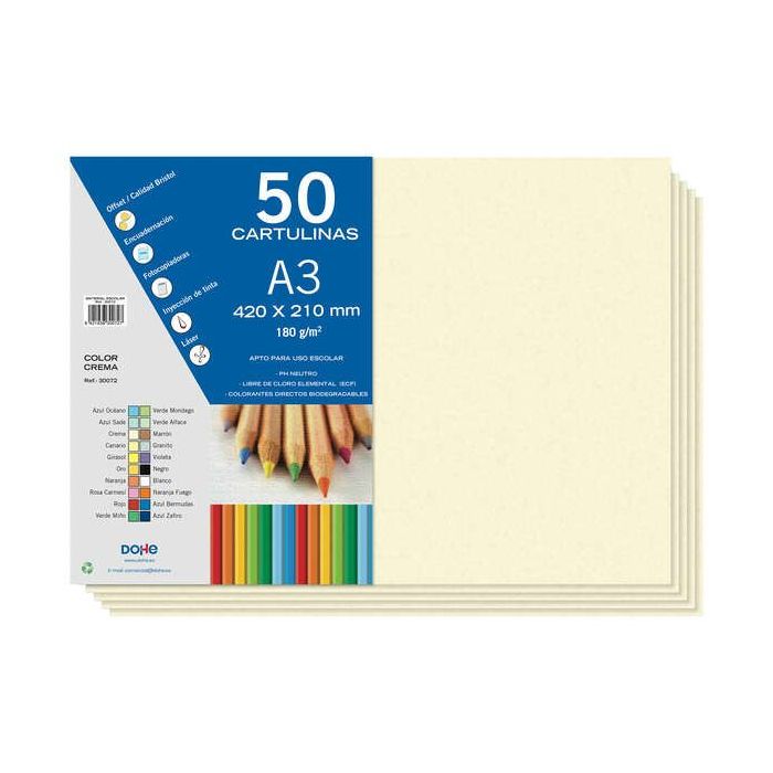 Dohe Cartulinas A3 - 50 Hojas - Gramaje de 180g - Ideal para Manualidades y Proyectos Escolares