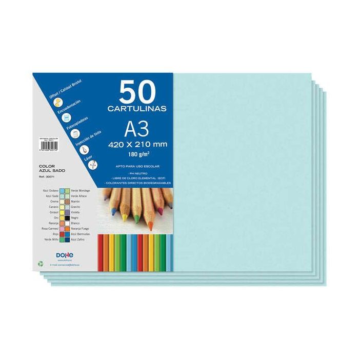 Dohe Cartulinas A3 - 50 Hojas - Gramaje de 180g - Ideal para Manualidades y Proyectos Escolares