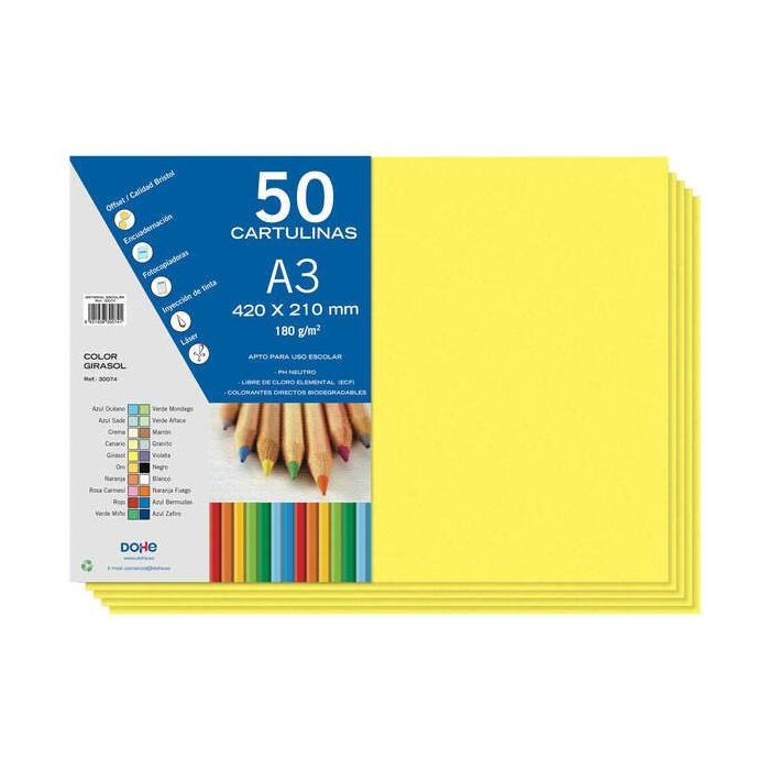 Dohe Cartulinas A3 - 50 Hojas - Gramaje de 180g - Ideal para Manualidades y Proyectos Escolares