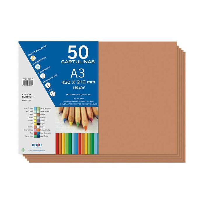 Dohe Cartulinas A3 - 50 Hojas - Gramaje de 180g - Ideal para Manualidades y Proyectos Escolares