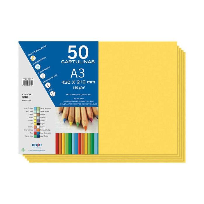 Dohe Cartulinas A3 - 50 Hojas - Ideal para Manualidades y Proyectos Escolares
