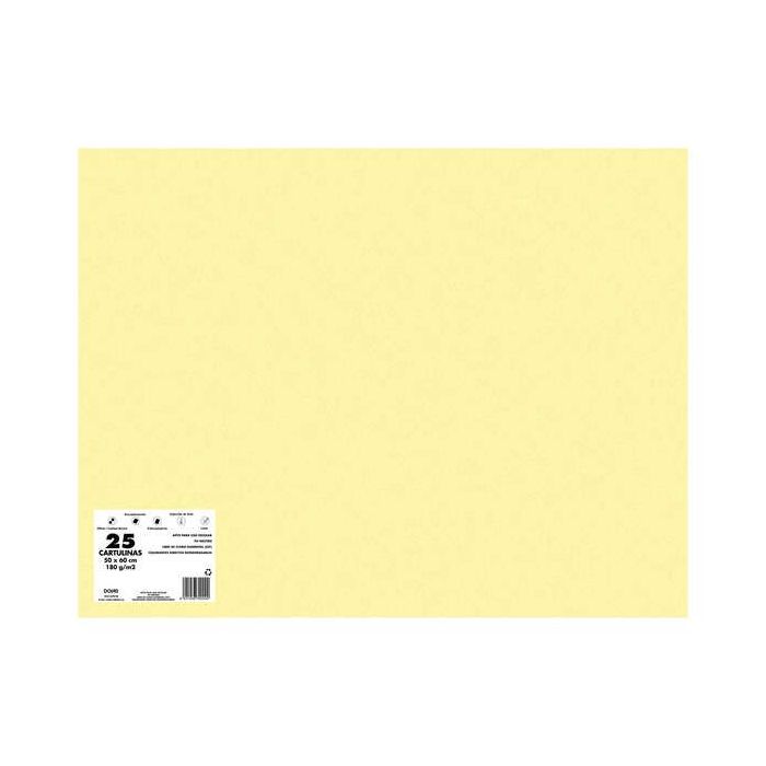 Dohe Pack de 25 Cartulinas de 180 G/M2 - Tamaño 50x65cm - PH Neutro - Libres de Cloro Elemental - Colorantes Biodegradables - Color Amarillo Canario
