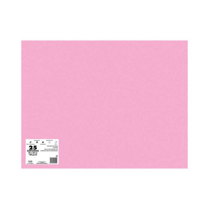 Dohe Pack de 25 Cartulinas de 180 G/M2 - Tamaño 50x65cm - PH Neutro - Libres de Cloro Elemental - Colorantes Biodegradables - Color Rosa