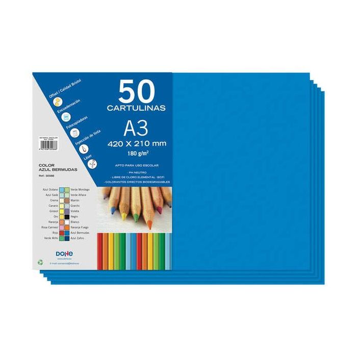 Dohe Cartulinas A3 - 50 Hojas - Gramaje de 180g - Ideal para Manualidades y Proyectos Escolares