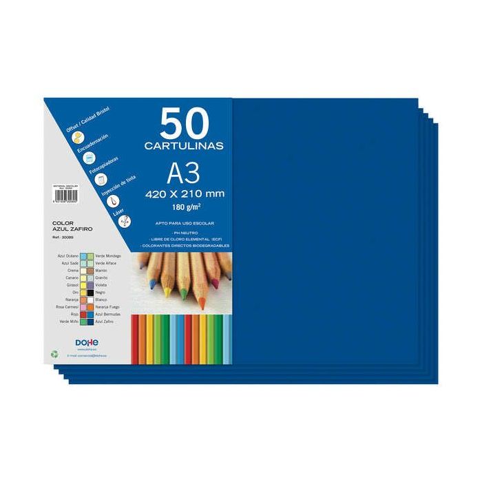 Dohe Cartulinas A3 - 50 Hojas - Gramaje de 180g - Ideal para Manualidades y Proyectos Escolares
