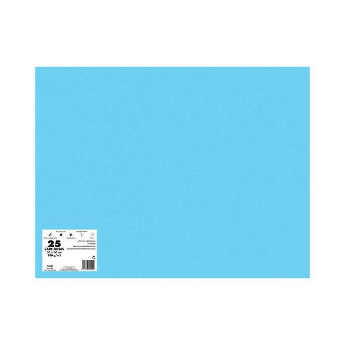 Dohe Pack de 25 Cartulinas de 180 G/M2 - Tamaño 50x65cm - PH Neutro - Libres de Cloro Elemental - Colorantes Biodegradables - Color Azul Oceano