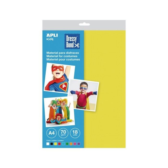 Apli Dressy Bond Pack de 18 Hojas A4 - Textura Efecto Tela - Suave - Transpirable - Resistente - Repelente al Agua - Lavable - No Deshilacha - Colores Surtidos
