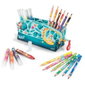 Maped Jungle Fever Bebes Estuche de Tela con 12 Lapices de Colores Jumbo Jungle Fever (A partir de 2 años) y 12 Rotuladores de Colores Jumbo Jungle Fever (A partir de 1 año)
