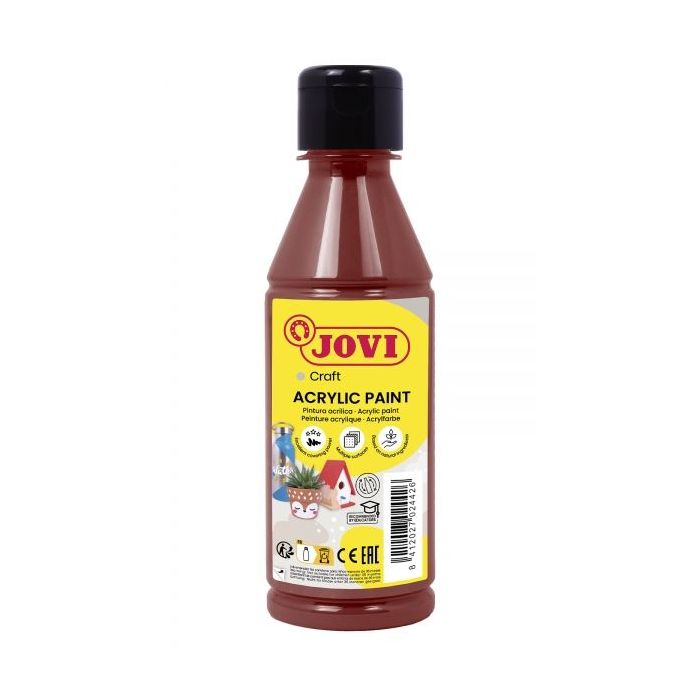 Jovi Jovidecor Acryl Pintura Acrilica Satinada - Alto Poder Cubriente - Facil Aplicacion - Resistente al Agua y Jabon - Color Marrón