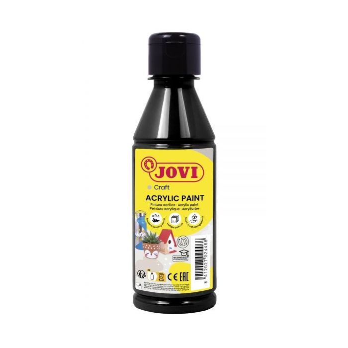 Jovi Jovidecor Acryl Pintura Acrilica Satinada - Alto Poder Cubriente - Facil Aplicacion - Resistente al Agua y Jabon - Color Negro
