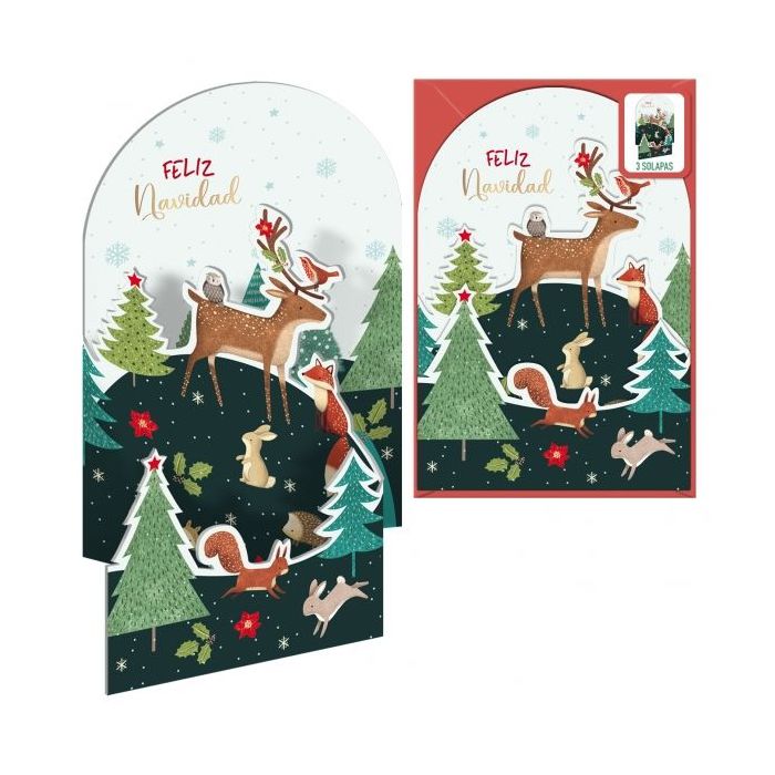 Dohe Animales en el Bosque Pack de 6 Tarjetas Desplegables de Felicitacion Navideña con Sobre - Impresas a todo Color
