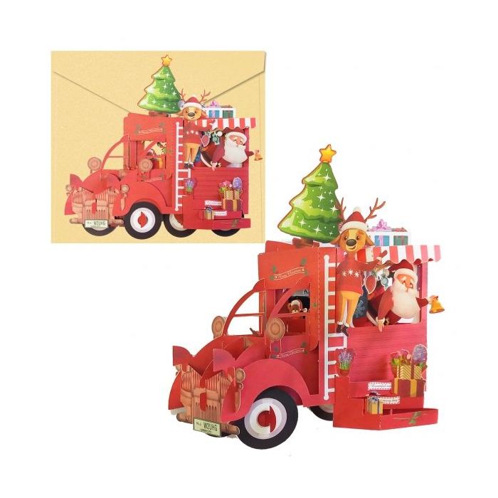 Dohe Truck Tarjeta 3D de Felicitacion Navideña con Sobre - Tamaño 14.5x11cm - Impresas a todo Color