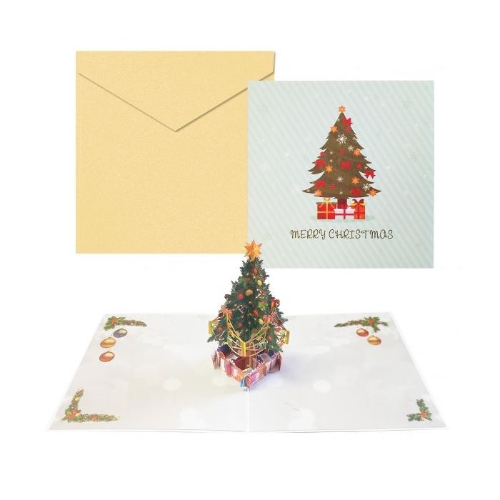 Dohe Christmas Tree Tarjeta 3D de Felicitacion Navideña con Sobre - Tamaño 15x15cm - Impresas a todo Color