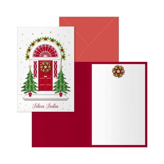 Dohe Red Door Pack de 6 Tarjetas de Felicitacion Navideña con Sobre - Tamaño Cerrada 11.5x17cm, Abierta 23x17cm - Papel Offset - Impresas a todo Color