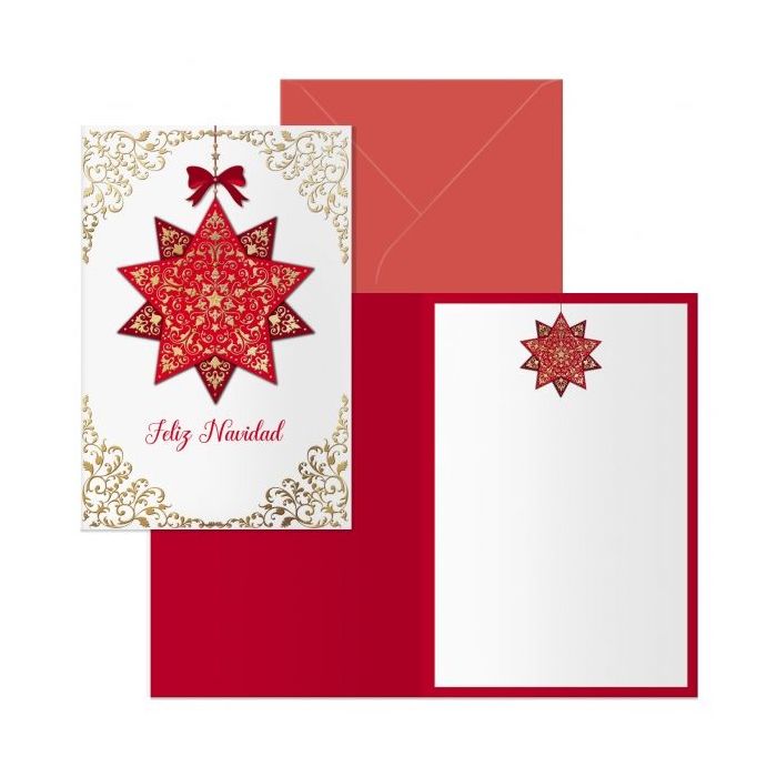 Dohe Golden Star Pack de 6 Tarjetas de Felicitacion Navideña con Sobre - Tamaño Cerrada 11.5x17cm, Abierta 23x17cm - Papel Offset - Impresas a todo Color