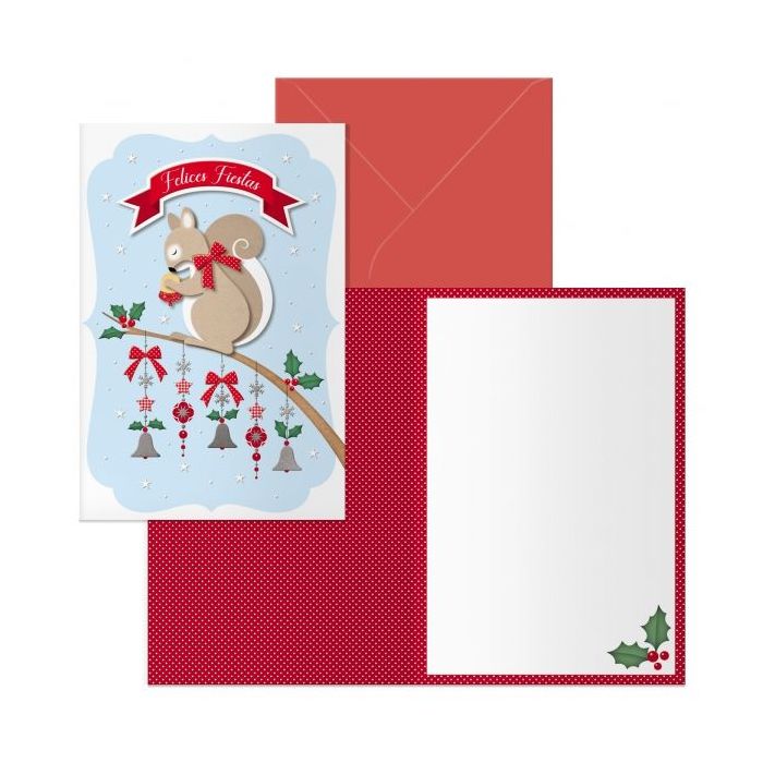 Dohe Ardilla Pack de 6 Tarjetas de Felicitacion Navideña con Sobre - Tamaño Cerrada 11.5x17cm, Abierta 23x17cm - Papel Offset - Impresas a todo Color