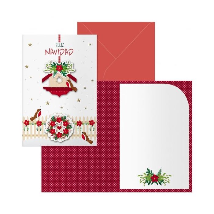 Dohe Bird House Pack de 6 Tarjetas de Felicitacion Navideña con Sobre - Tamaño Cerrada 11.5x17cm, Abierta 23x17cm - Papel Offset - Impresas a todo Color