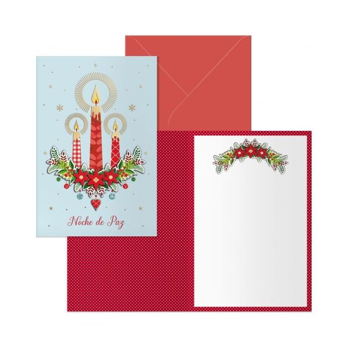 Dohe Candel Pack de 6 Tarjetas de Felicitacion Navideña con Sobre - Tamaño Cerrada 11.5x17cm, Abierta 23x17cm - Papel Offset - Impresas a todo Color