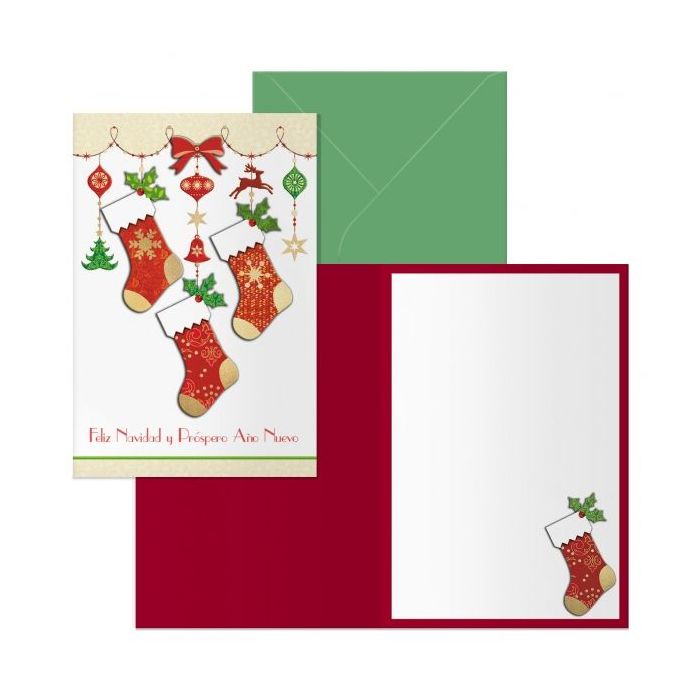 Dohe Calcetines Pack de 6 Tarjetas de Felicitacion Navideña con Sobre - Tamaño Cerrada 11.5x17cm, Abierta 23x17cm - Papel Offset - Impresas a todo Color