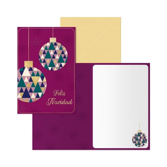 Dohe Esferas Pack de 6 Tarjetas de Felicitacion Navideña con Sobre - Tamaño Cerrada 11.5x17cm, Abierta 23x17cm - Papel Offset - Impresas a todo Color