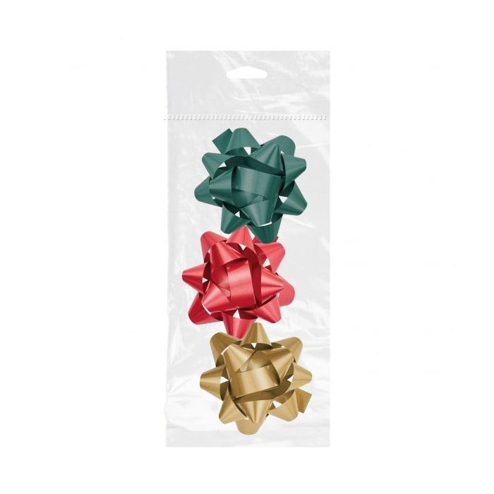 Dohe Chic Pack de 3 Lazos para Regalo - Forma de Estrella - Tamaño 8cm - Colores Rojo, Verde y Oro