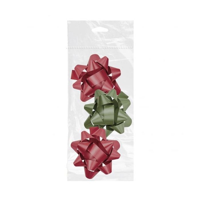 Dohe Chic Pack de 3 Lazos para Regalo - Forma de Estrella - Tamaño 8cm - Colores Rojo y Verde