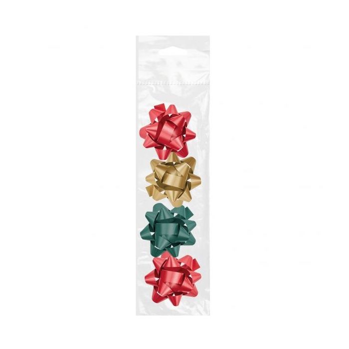 Dohe Chic Pack de 4 Lazos para Regalo - Forma de Estrella - Tamaño 6.5cm - Colores Rojo, Verde y Oro