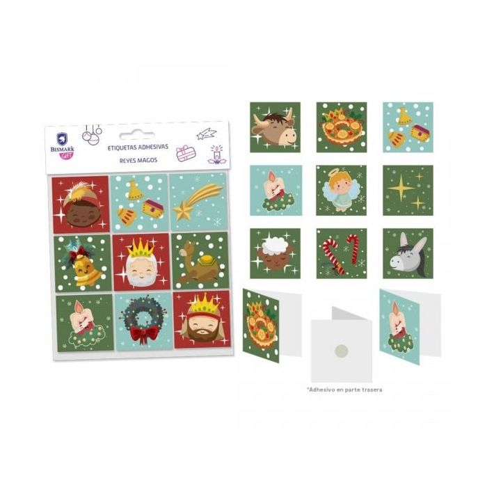 Bismark Pack de 9 Tarjetas de Felicitacion Navideña - Adhesivo en la Parte Trasera - Diseños Variados