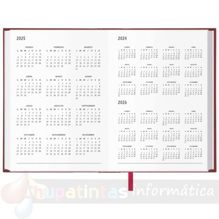 Dohe Sintex Agenda Anual - Día Página - Viernes, Sábado y Domingo misma Página - Tamaño 14x20cm - Color Burdeos - Calendario
