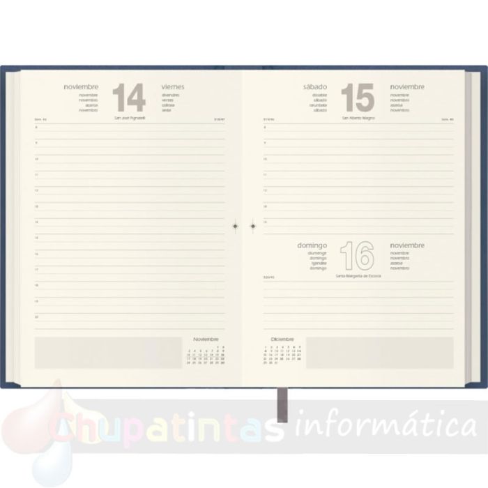 Dohe Lausana Agenda Anual - Día Página - Cubierta en Polipiel - Sábado y Domingo misma Página - Tamaño 14x20cm - Color Azul-2