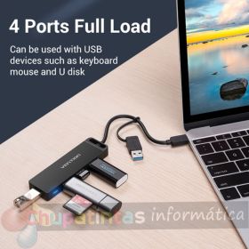 Vention HUB 5 en 1 USB 3.0 y USB-C a 4xUSB/USB-C PD - 0.15m-3