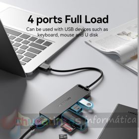 Vention HUB 5 en 1 USB 3.0 a 4xUSB3.0/MicroUSB Powered - 0.15m - Color Negro-3