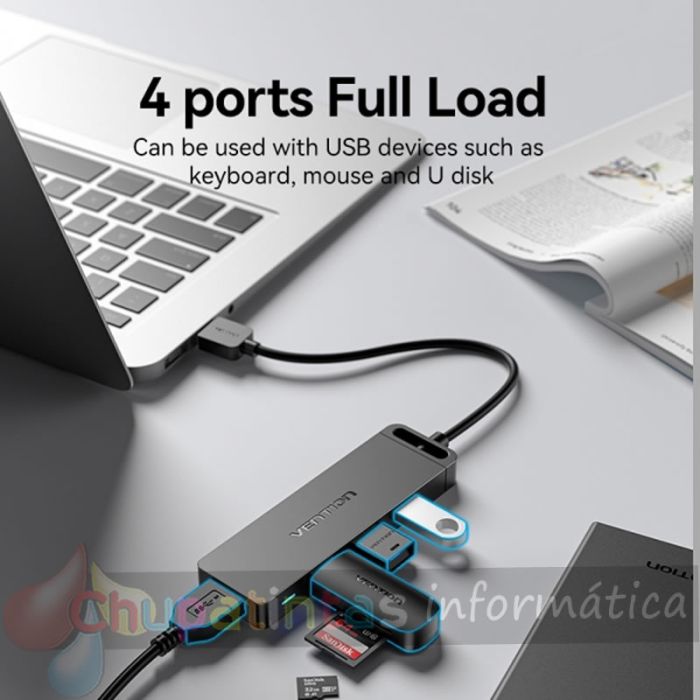 Vention HUB 5 en 1 USB 3.0 a 4xUSB3.0/MicroUSB Powered - 0.15m - Color Negro-3