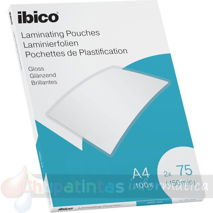 Ibico Caja de 100 Láminas de Plastificar Gloss A4 75 Micras - Acabado Cristalino de Alto Brillo-1