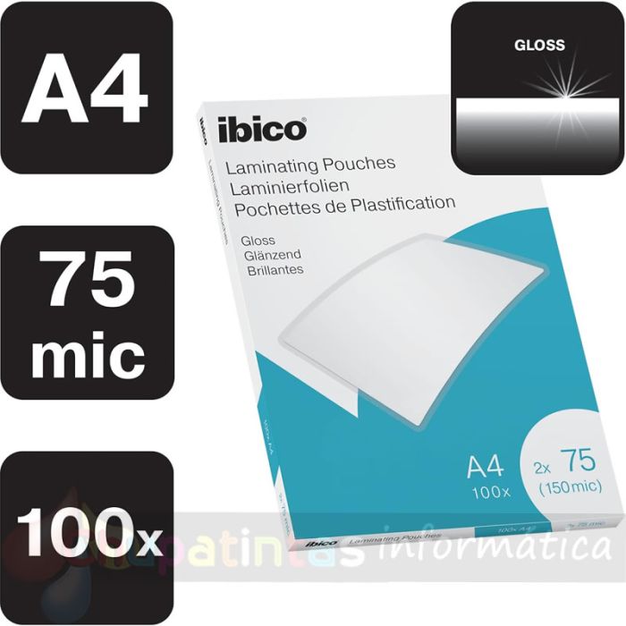 Ibico Caja de 100 Láminas de Plastificar Gloss A4 75 Micras - Acabado Cristalino de Alto Brillo-2