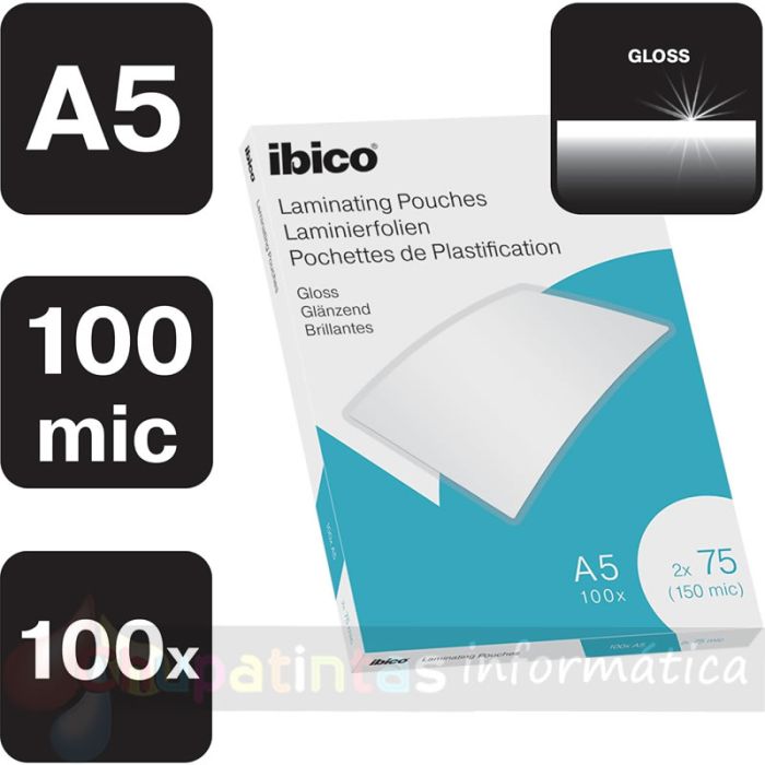 Ibico Caja de 100 Láminas de Plastificar Gloss A5 150 Micras - Acabado Brillante-2