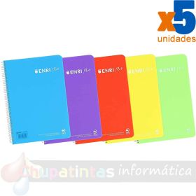 Enri Plus Cuaderno Espiral Formato Cuarto Cuadriculado 4x4mm - 80 Hojas 90gr con Margen - Cubierta de Plastico - Colores Surtidos