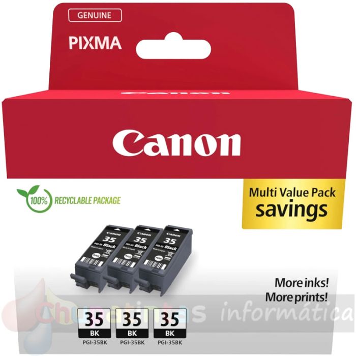 Canon PGI-35BK Multipack de 3 Cartuchos de Tinta Originales Negro - 1509B028