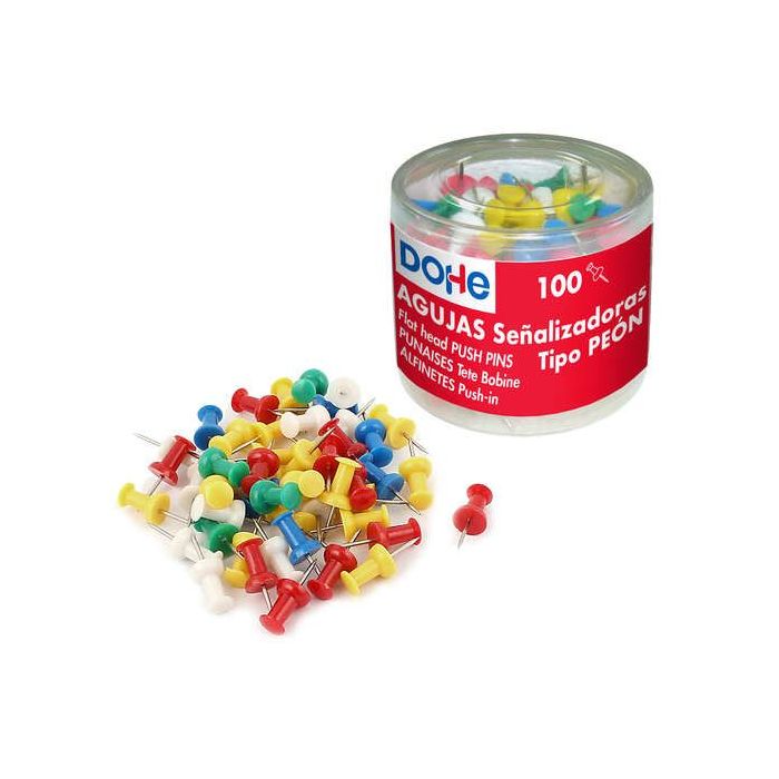 Dohe Caja de 100 Agujas de Señalizacion - Cabeza de Plastico - Punta Metalica de Primera Calidad - Colores Surtidos
