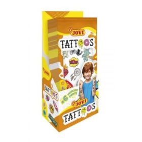 Jovi Expositor con 24 Packs de Tatuajes Temporales - 6 Laminas por Pack - Mas de 80 Motivos - Emoticonos, Animales, Objetos etc... - Sin Parabenos - Libre de Alergenos
