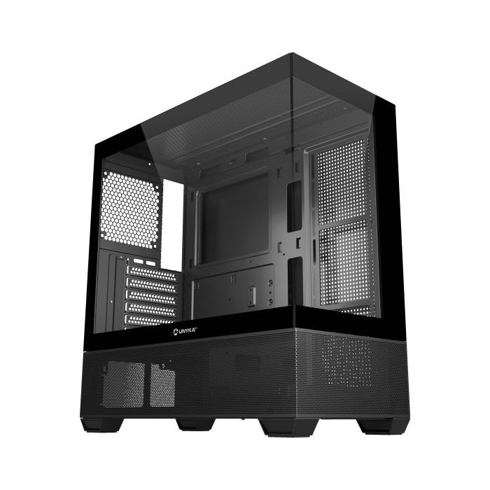 Unykach Revelat Black Caja ATX, Micro ATX, ITX - Frontal y Lateral de Vidrio Templado - 3.5", 2.5" - USB-A 3.0, USB-C y Audio HD - Soporta Refrigeracion Liquida