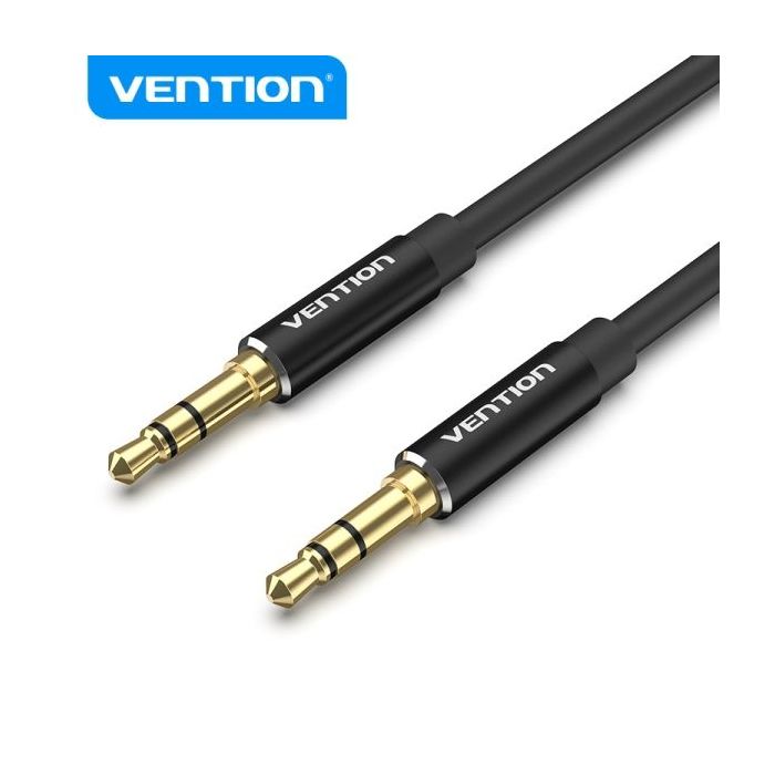 Vention Cable de Audio - Conectores Jack 3.5" - Chapado en Oro - Carcasa de Aluminio - Longitud 3m - TPE Duradero - Color Negro