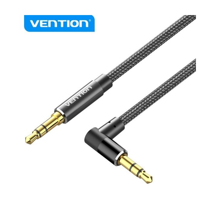 Vention Cable de Audio - Conector Angulo 90º - Chapado en Oro - Carcasa de Aluminio - Cobre Esmaltado - TPE Trenzado - Color Negro